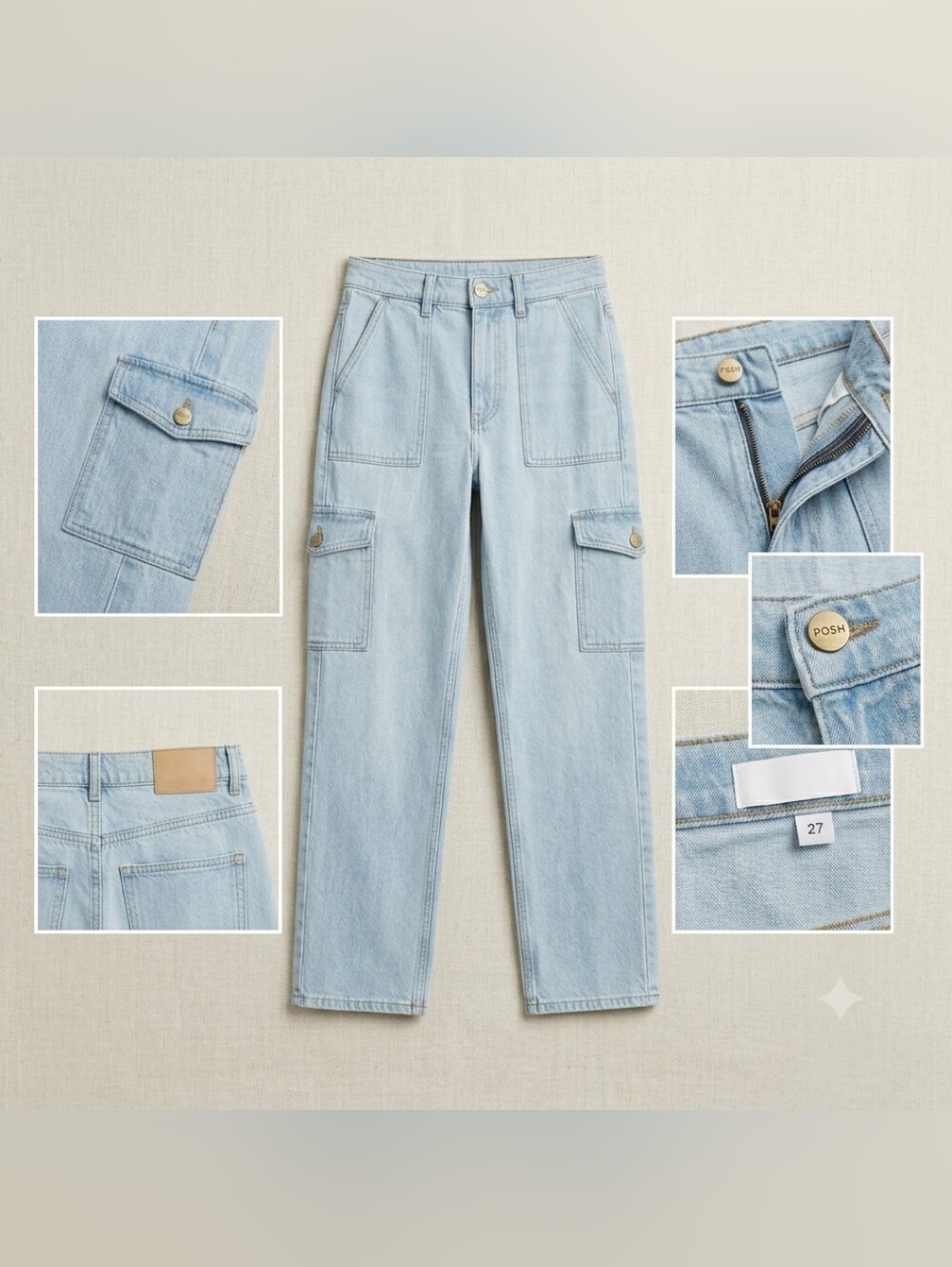 Zara Light Blue Wide Leg Cargo Jeans